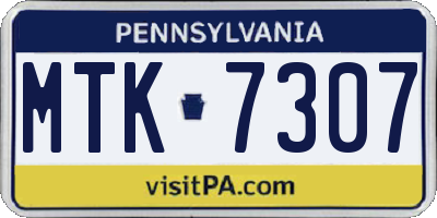 PA license plate MTK7307
