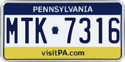 PA license plate MTK7316