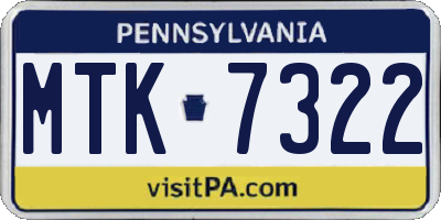 PA license plate MTK7322