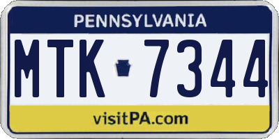 PA license plate MTK7344