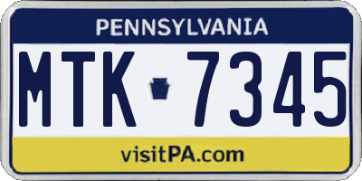 PA license plate MTK7345