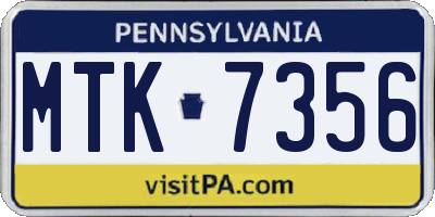 PA license plate MTK7356