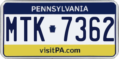 PA license plate MTK7362