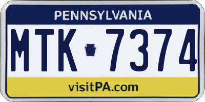 PA license plate MTK7374