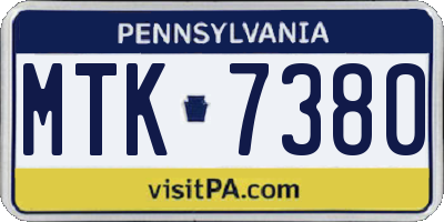 PA license plate MTK7380