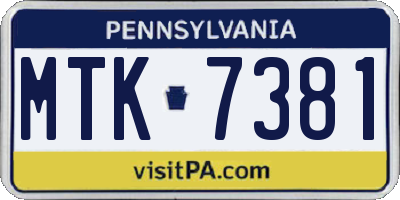 PA license plate MTK7381