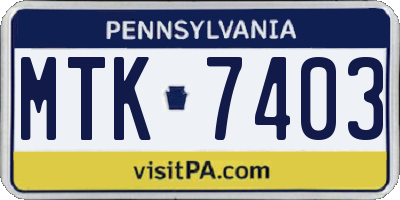 PA license plate MTK7403