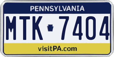 PA license plate MTK7404