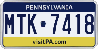PA license plate MTK7418