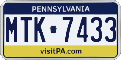 PA license plate MTK7433