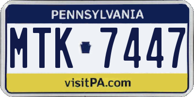 PA license plate MTK7447