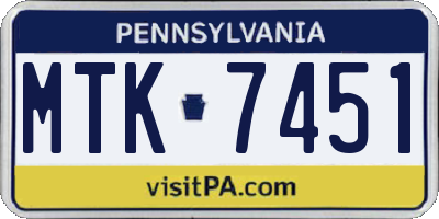 PA license plate MTK7451
