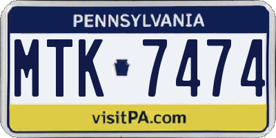 PA license plate MTK7474