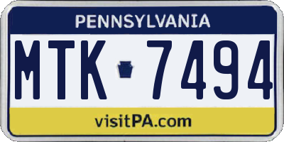 PA license plate MTK7494