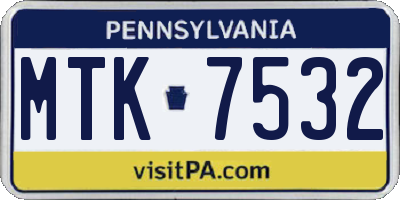 PA license plate MTK7532