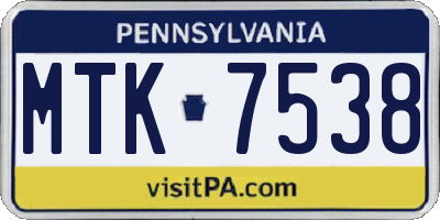 PA license plate MTK7538