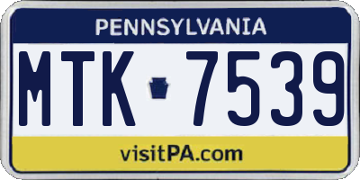 PA license plate MTK7539