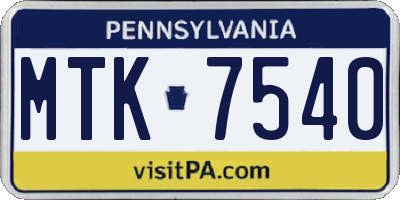PA license plate MTK7540