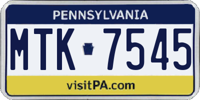 PA license plate MTK7545