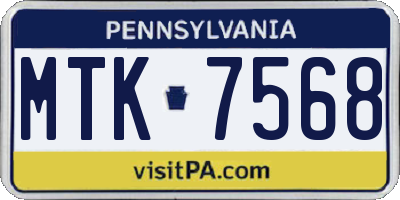 PA license plate MTK7568