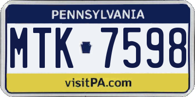 PA license plate MTK7598
