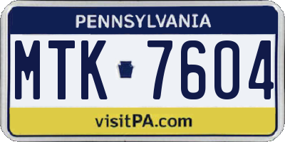 PA license plate MTK7604