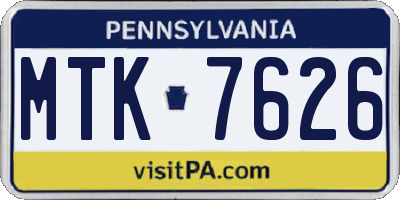 PA license plate MTK7626
