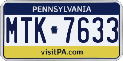 PA license plate MTK7633