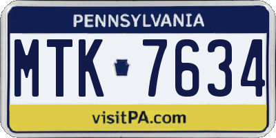 PA license plate MTK7634