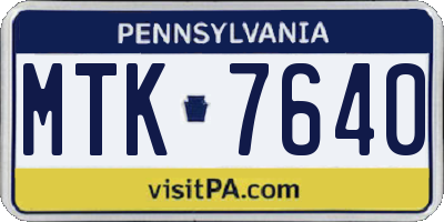 PA license plate MTK7640