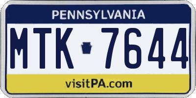 PA license plate MTK7644