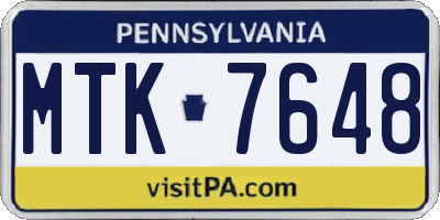 PA license plate MTK7648