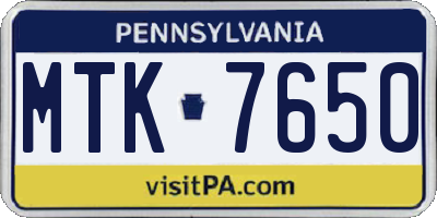 PA license plate MTK7650