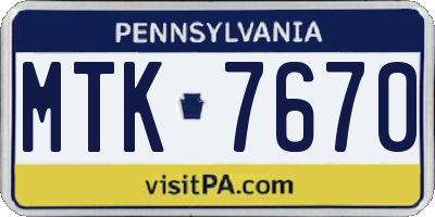 PA license plate MTK7670