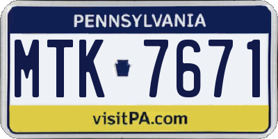 PA license plate MTK7671