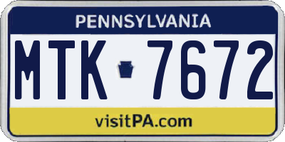 PA license plate MTK7672
