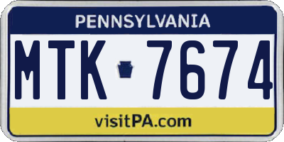 PA license plate MTK7674