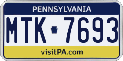 PA license plate MTK7693