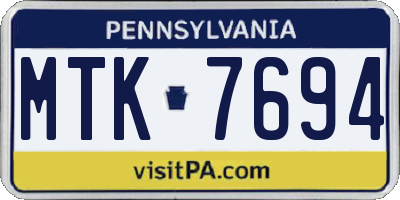PA license plate MTK7694