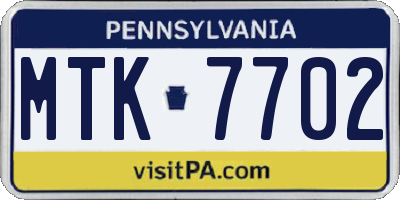 PA license plate MTK7702