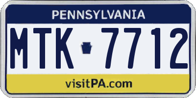 PA license plate MTK7712