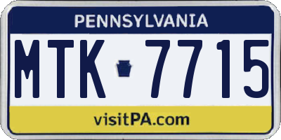PA license plate MTK7715