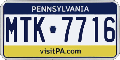 PA license plate MTK7716