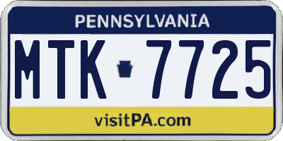 PA license plate MTK7725