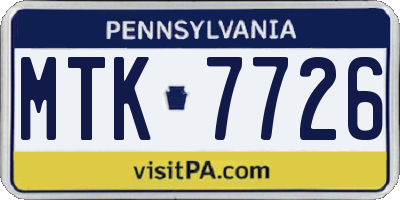 PA license plate MTK7726