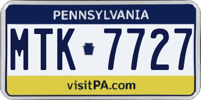 PA license plate MTK7727