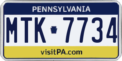 PA license plate MTK7734