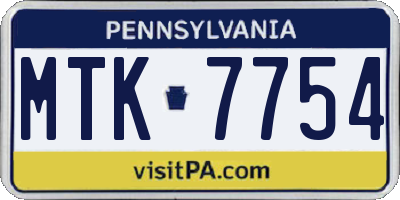 PA license plate MTK7754