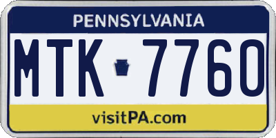 PA license plate MTK7760