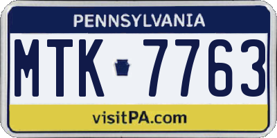 PA license plate MTK7763